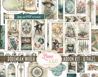 Bohemian Witch Junk Journal ADDON Kit, Fantasy Collage Printable, Fantasy Kit, Witchcraft Junk Journal Fussy-cuts, Magic Digital Ephemera