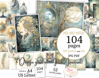 Junk Journal - Moonlight - US Letter et format A4, Mix and Match Pages, Magical Forest Digital Paper en PDF et JPG imprimables