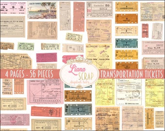 Vintage Tickets Ephemera Printables, Transportation Tickets Digital Collage Sheets, Digital Junk Journal Ephemera, Junk Journal Paper