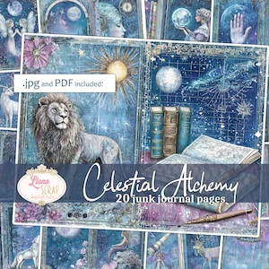Kit diario spazzatura Celestial Alchemy - 20 pagine digitali mistiche con mappa stellare, luna e tema alchemico - Materiale effimero stampabile per album