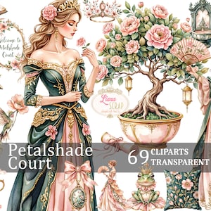 Petalshade Court 69 clipartset bloemen vintage illustraties transparante PNG digitale kunst scrapbooking planner stickers romantisch ontwerp