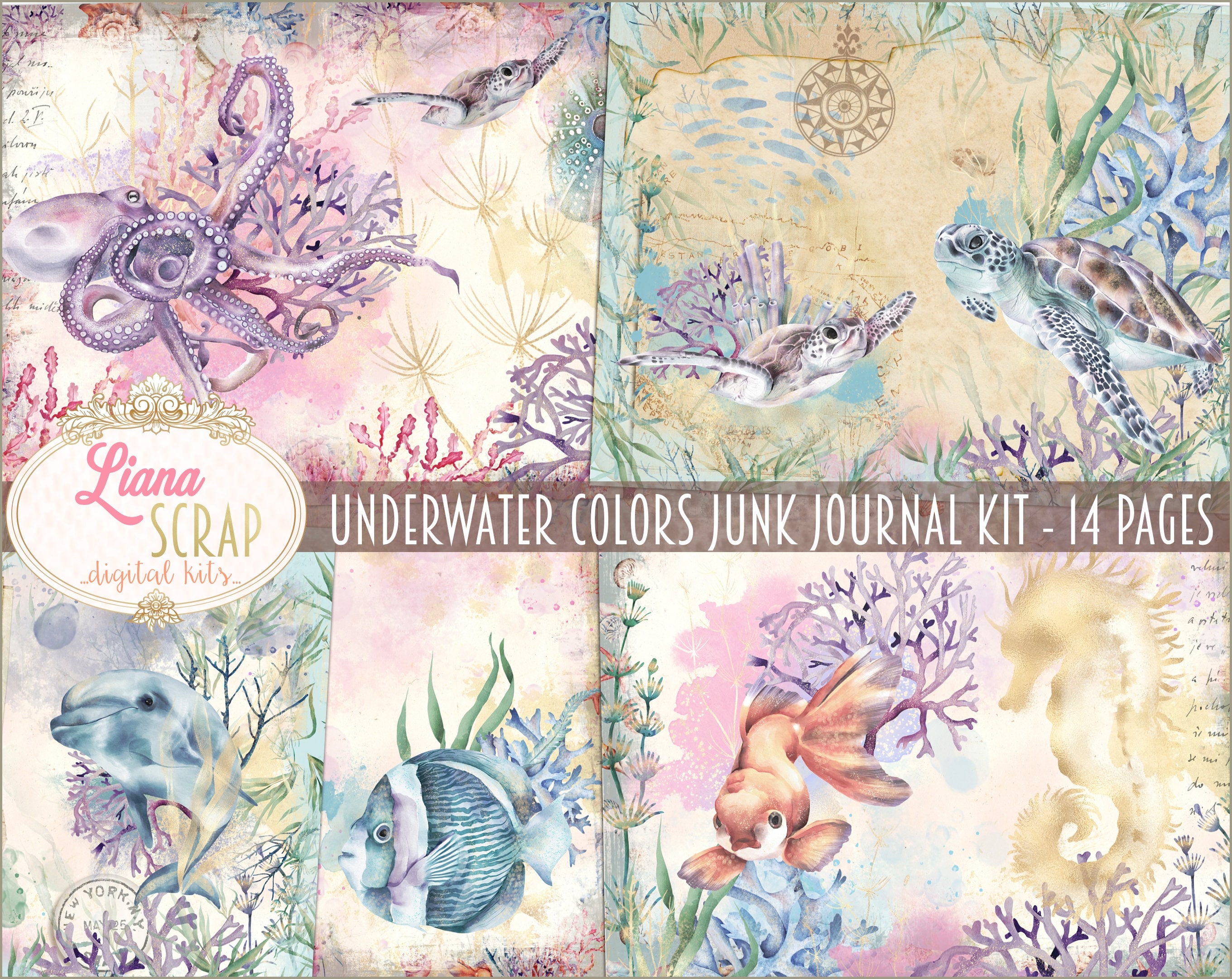 Underwater Colors Junk Journal Kit, Underwater Life Printables, Sea Collage  Sheets, Junk Journal Paper - Etsy