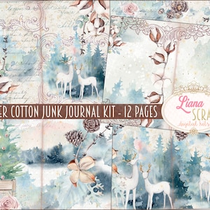 Winter Baumwolle Junk Journal Kit, Winter Collage Printables, Digital Winter Kit, Junk Journal Papier