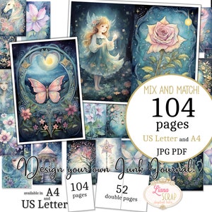 Junk Journal - Starlight - Formato US Letter e A4, Mescola e abbina le pagine, Carta digitale Magical Fairy World in PDF stampabile e JPG