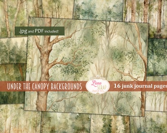 Kit de journal indésirable Forest Canopy, arrière-plan collage nature (PDF)