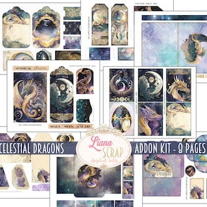 Kit ADDON del diario basura de los dragones celestiales, imprimibles de collage del mundo de fantasía, kit ADDON del dragón digital, efímera del diario basura del dragón mágico