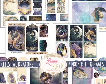 Celestial Dragons Junk Journal ADDON Kit, Fantasy World Collage Printables, Digital Dragon ADDON Kit, Magic Dragon Junk Journal Ephemera