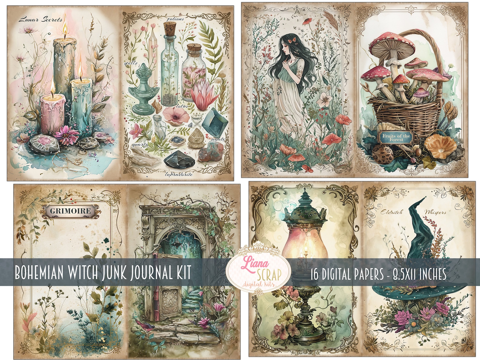 Bohemian Witch Junk Journal Kit, Fantasy Collage (PDF) - Etsy