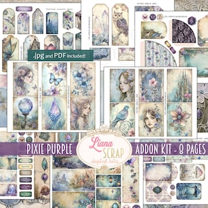 Pixie Purple Junk Journal ADDON Kit, Fantasy Collage Printables met feeën, vlinders en bloemen, digitale papier ephemera kieskeurige bezuinigingen