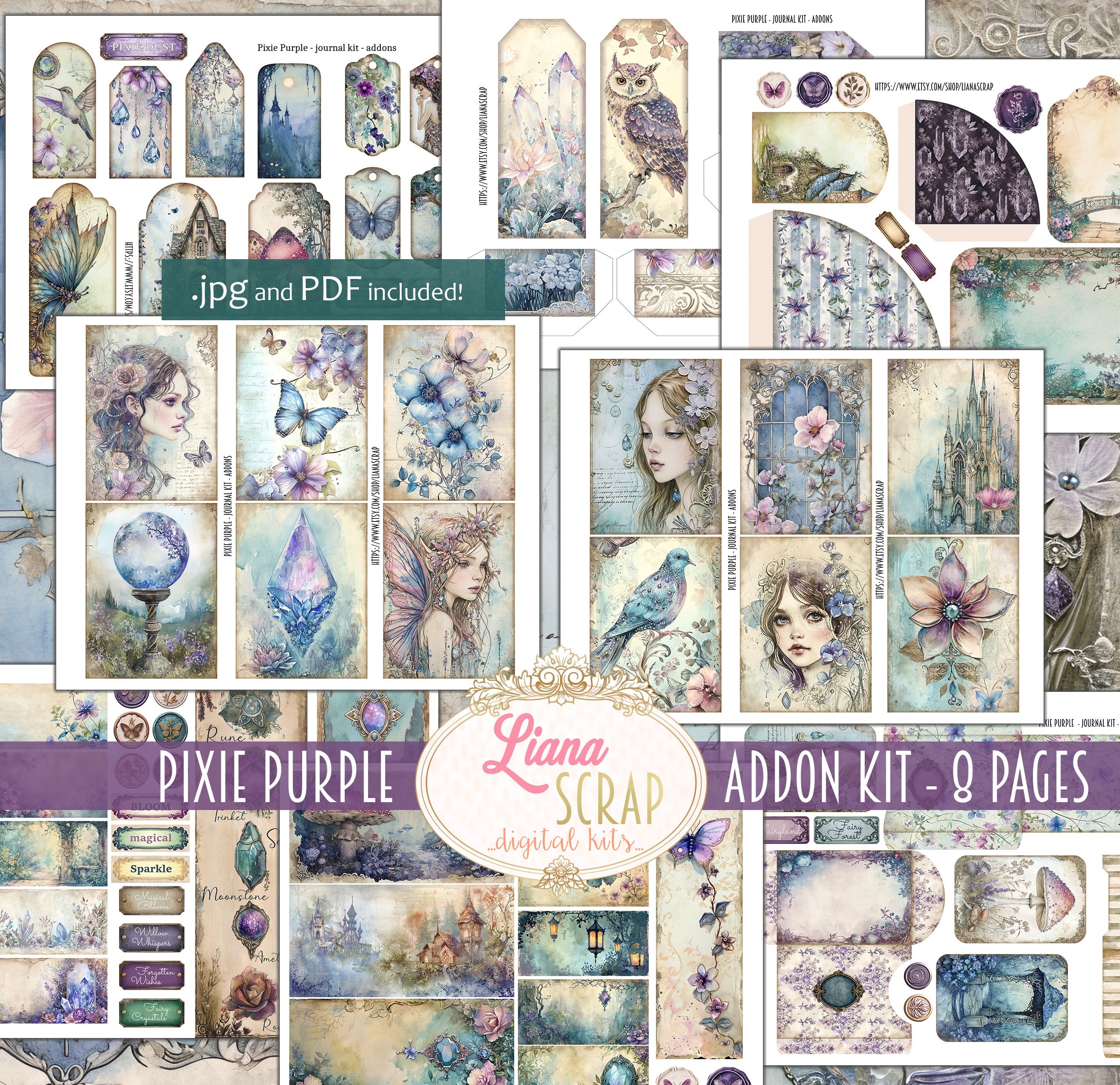 Pixie Purple Junk Journal ADDON Kit, Fantasy Fairies Ephemera (PDF) - Etsy