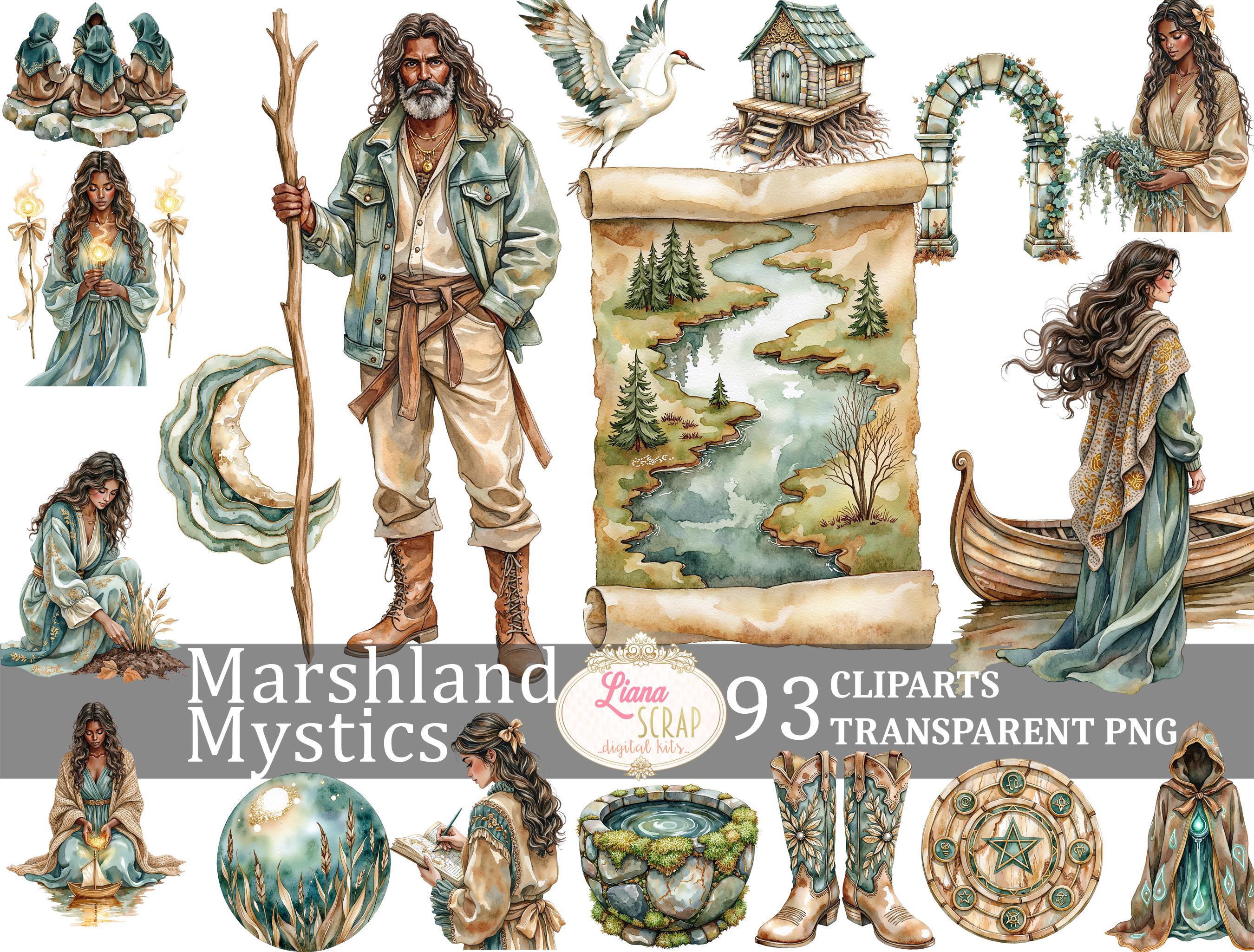 水彩魔女クリップアートセット – Marshland Mystics Graphics (PNG