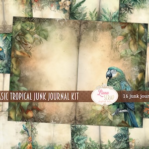 Papel Digital Tropical Básico para Junk Journals, papel de jornal com fundo tropical, Kit Digital Imprimível, Papel Tropical Junk Journal