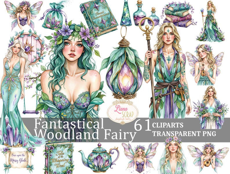 Woodland Fairy Clipart – 61 Watercolor PNG Images (digital Download) - Etsy
