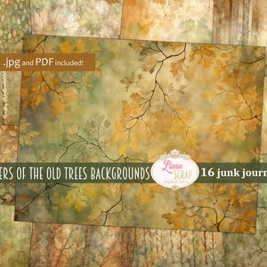 Whispers of the Old Trees Digital Junk Journal Background, Tree Collage Printable, Nature Journal Paper, fond de forêt d’automne