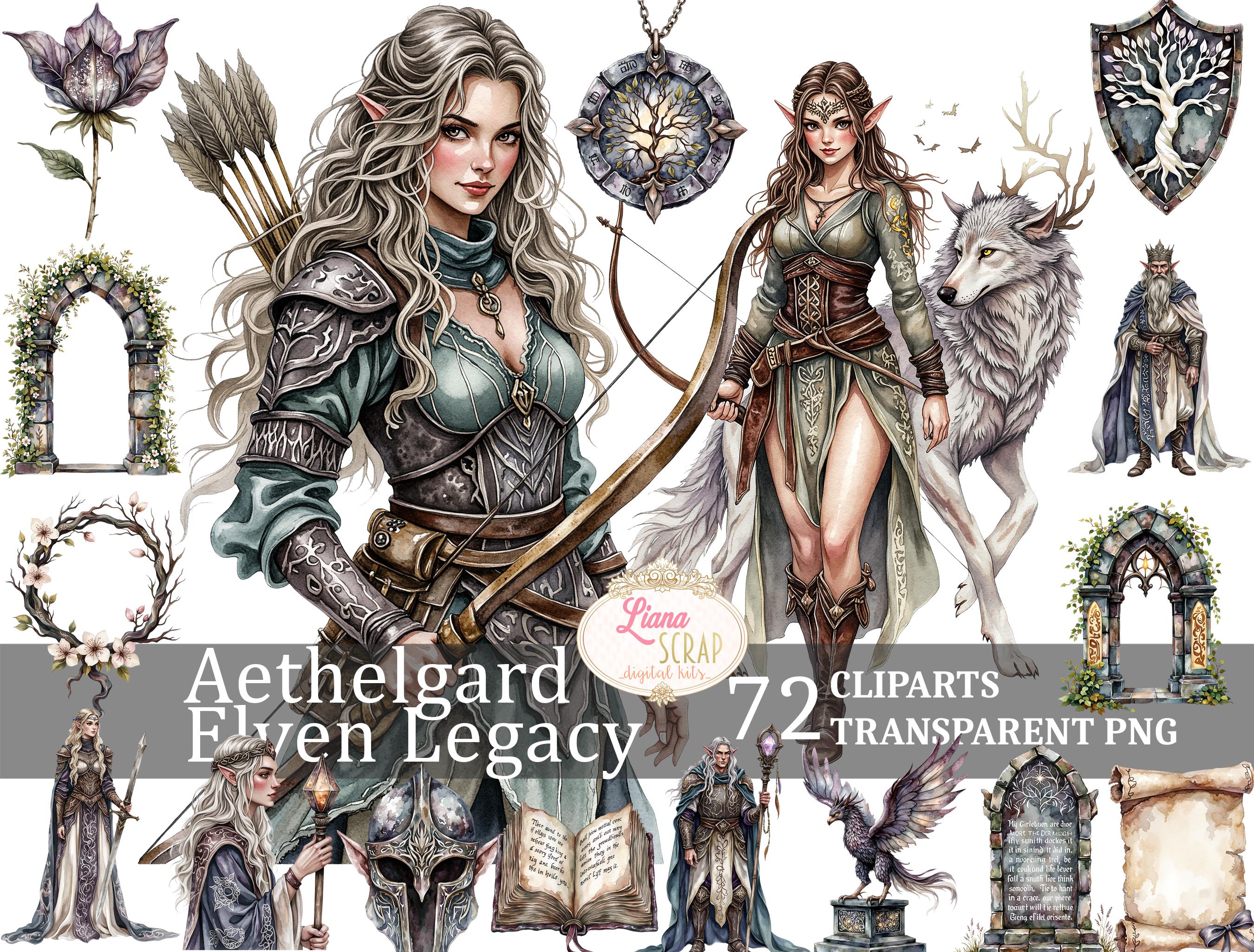 エルフの遺産クリップアートセット：72種類のファンタジー中世PNG