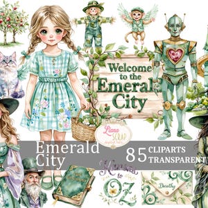 Emerald City 85 Clipart Set Transparent PNG Digital Planner Stickers Wizard of Oz Graphics. storybook, fairytale, Dorothy