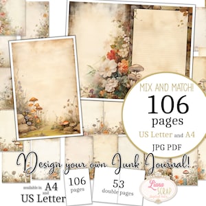 Junk Journal - Lege Journal Straw Flowers - US Letter en A4-formaat, Mix en Match, Botanische Lege Digitale Junk Journal Papier PDF en JPG