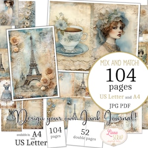 Junk Journal - Parisian Art Journal - Tamaño carta y A4 de EE. UU., páginas para mezclar y combinar, papel digital Lavender Fields en PDF y JPG imprimibles