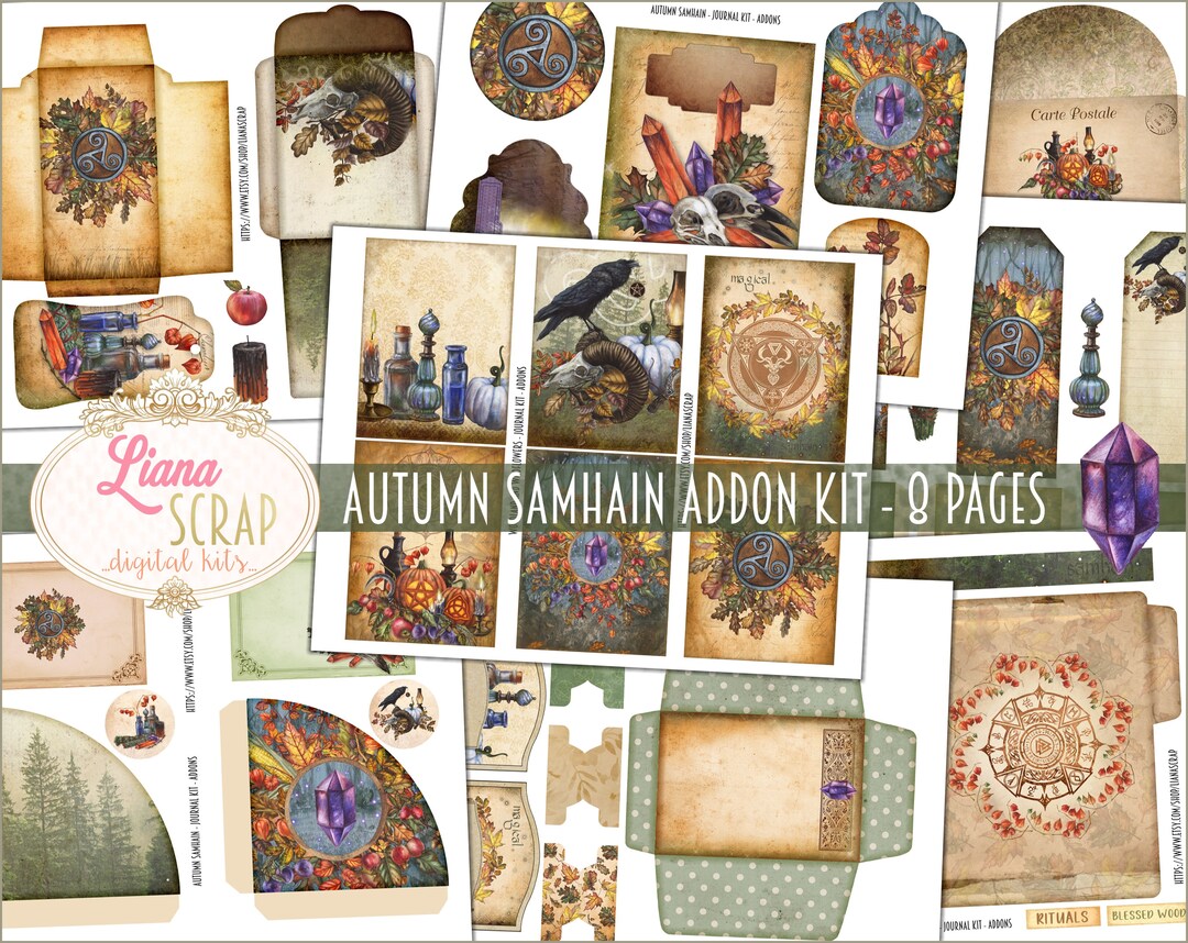 Autumn Samhain Junk Journal Kit, Mystical Collage Sheets (digital ...