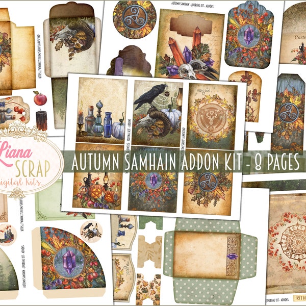 Autumn Samhain Digital ADDON Kit Printable, Mysticism and Magic Digital Collage Sheets,  Celtic Mythology Junk Journal ADDOn Kit