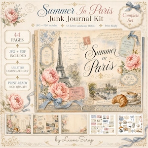 Kit imprimible de diario creativo "Verano en París", 44 páginas de efímeros franceses vintage.