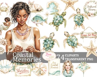 Coastal Watercolor Clipart Set, Beach Fashion Graphics (PNG)