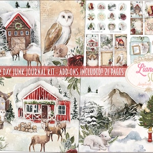 Kit de diario basura del día de invierno, imprimibles de collage de bosques de invierno, kit de invierno digital con hojas de collage de efímeras de invierno, papel de diario basura