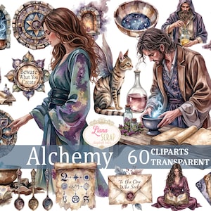 Alchemy Clipart Set Magical Potion Witchcraft Digital Art Scrapbooking - 60 images