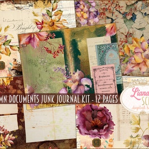 Autumn Documents Junk Journal Digital Kit Printable, Fall Digital Junk Journal, Junk Journal Paper