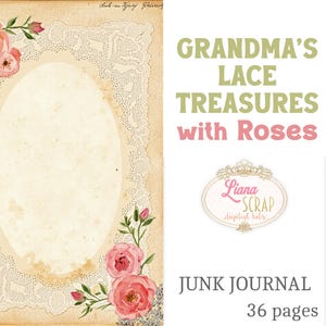 Grandma's Lace Treasures com rosas - Kit de diário vintage de papel e renda com 36 páginas - Download digital (JPG e PDF), páginas pautadas