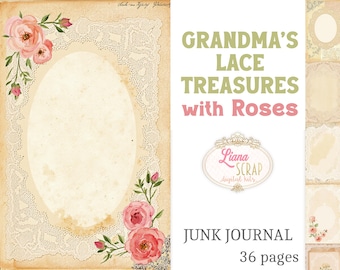 Vintage Roses & Lace Junk Journal Kit – 36 Pages (Digital Download)