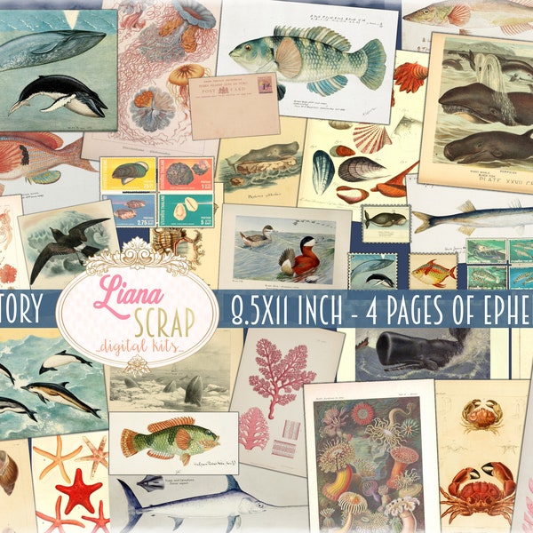 Sea  Ephemera printables, Digital Ocean Printables, Nautical Collage sheets for Junk Journals, Junk Journal Paper