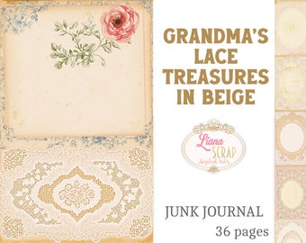 Vintage Beige Lace Junk Journal Kit – Floral Ephemera (Digital Download)
