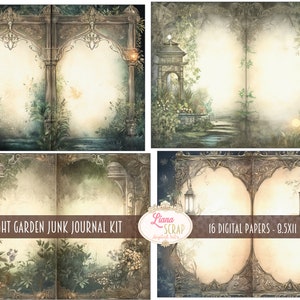 Basic Night Garden Digital Paper for Junk Journals, Old Paper With ...