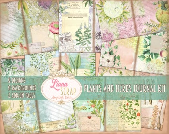 Botanical Plants and Herbs Junk Journal Kit (Digital Download)