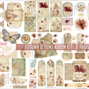 Autumn Blooms ADDON Kit numérique, Fleurs d’automne et papillons Feuilles de collage numérique, Fall Junk Journal ADDON , Junk Journal Ephemera