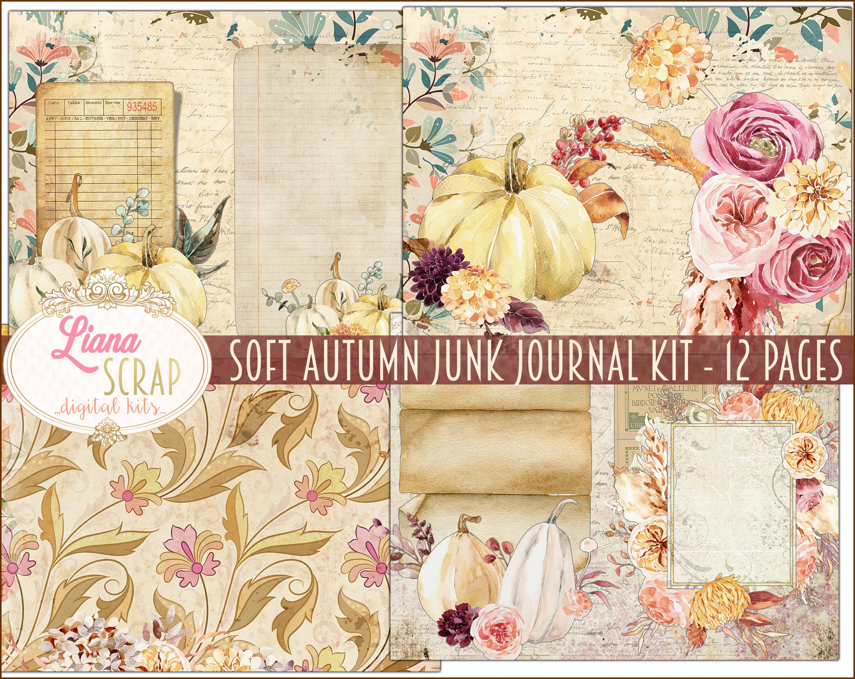 Cute Autumn Junk Journal  Kawaii Digital Paper - Inspire Uplift