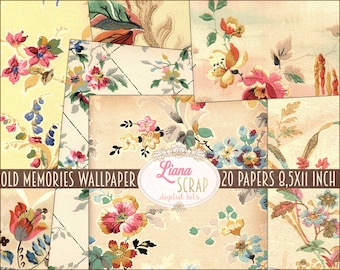 Papel digital con diseño floral vintage, kit para diario basura (8,5 x 11 pulgadas) (descarga digital)