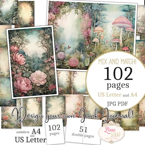 Junk Journal - Garten Eden - US Letter und A4 Format, Mix and Match Seiten, Magical Garden Digital Paper in druckbare PDF und JPG