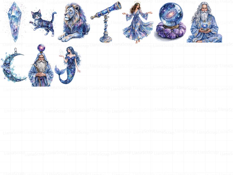 Clipart de Mago em Aquarela – Arte Mística, Gráficos Celestiais para Planejador (PNG) imagem 4