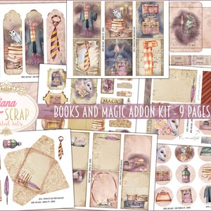 Libros y Magic Junk Journal ADDON Kit imprimible, Wizard Digital Collage Sheets, Magic Junk Journal Ephemera, Junk Journal ADDON Paper
