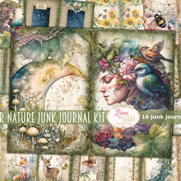 Mother Nature Junk Journal Kit, Nature Collage Printables, Digital Nature and Woodland Kit, Flora and Fauna Junk Journal Paper