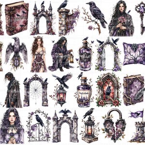 Conjunto de imágenes prediseñadas de Castillo de Cuervo Gótico – Dark Academia (94 piezas) imagen 2