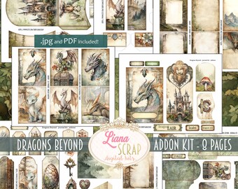 Dragons Beyond Junk Journal ADDON Kit, Fantasy Collage Printables, Fantasy Kit, Dragon Junk Journal Paper Ephemera Fussy Cuts