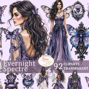 Evernight Spectre 92 clipartafbeeldingen paarse esthetische digitale kunst transparante PNG voor planners stickers scrapbooking ontwerpen, Halloween