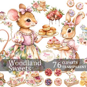 Woodland Sweets 76 digitale clipart - dieren, lekkernijen, bloemen PNG voor scrapbooking, knutselen