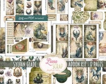 Sylvan Glade Junk Journal ADDON Kit, Fantasy Collage Printables, Dark Forest Junk Journal Ephemera, Witches and Dragons Paper Ephemera