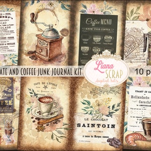 Chocolate and Coffee Junk Journal Digital Kit, Coffee Printable Journal, Coffee illustrations Collage Sheets, Junk Journal Paper
