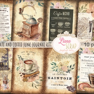 Kit digitale per diario spazzatura di cioccolato e caffè, diario stampabile di caffè, fogli di collage di illustrazioni di caffè, carta per diario spazzatura