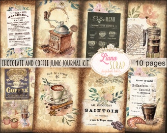Coffee & Chocolate Junk Journal Kit, Vintage Ephemera (Digital Download)